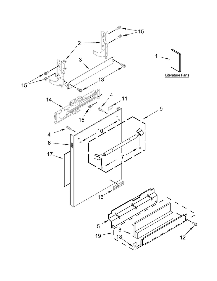 Door And Panel Parts Diagram and Parts List for JDB9000CWP2  Jenn-Air Dishwasher