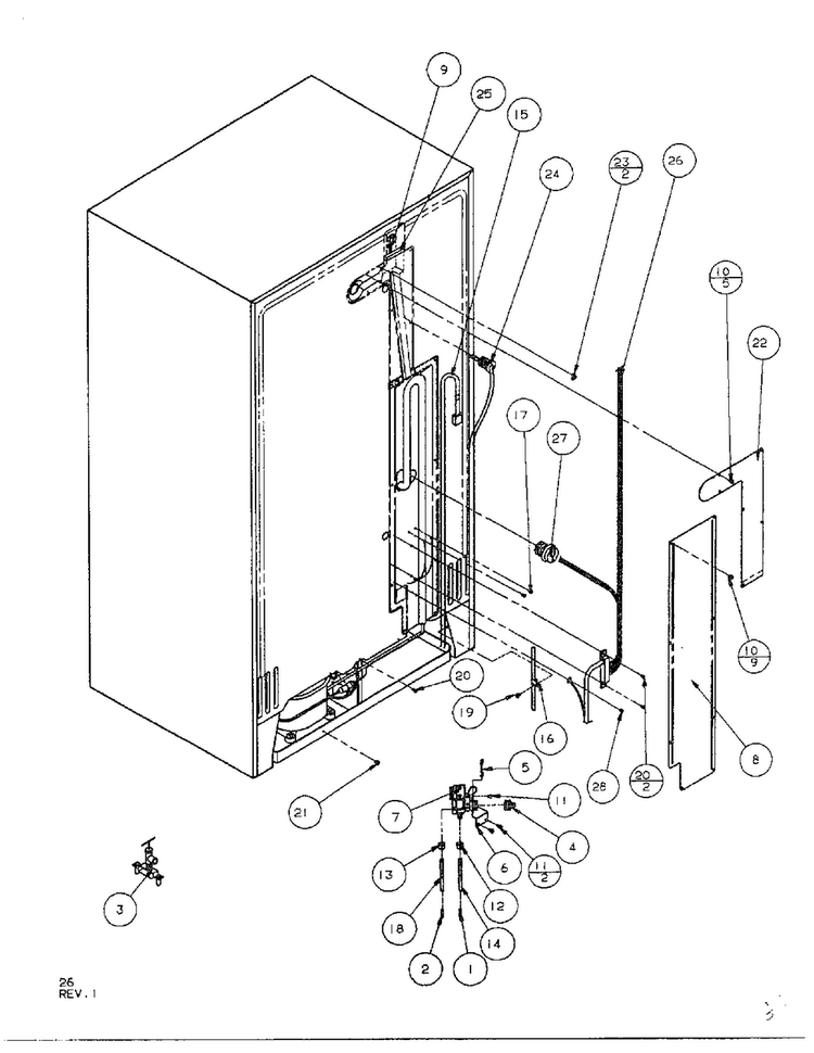 Cabinet Back Diagram and Parts List for SQD25MB3  Amana Refrigerator