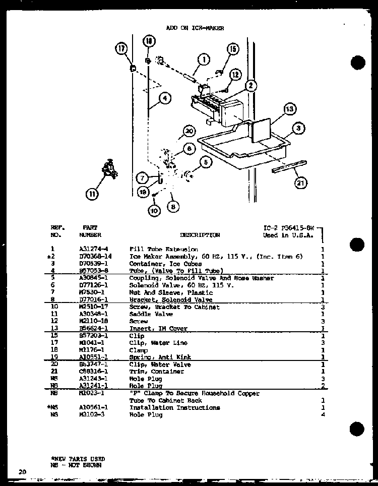 Add On Ice-maker Diagram and Parts List for SLI22F1-L-P7700009WL  Amana Refrigerator
