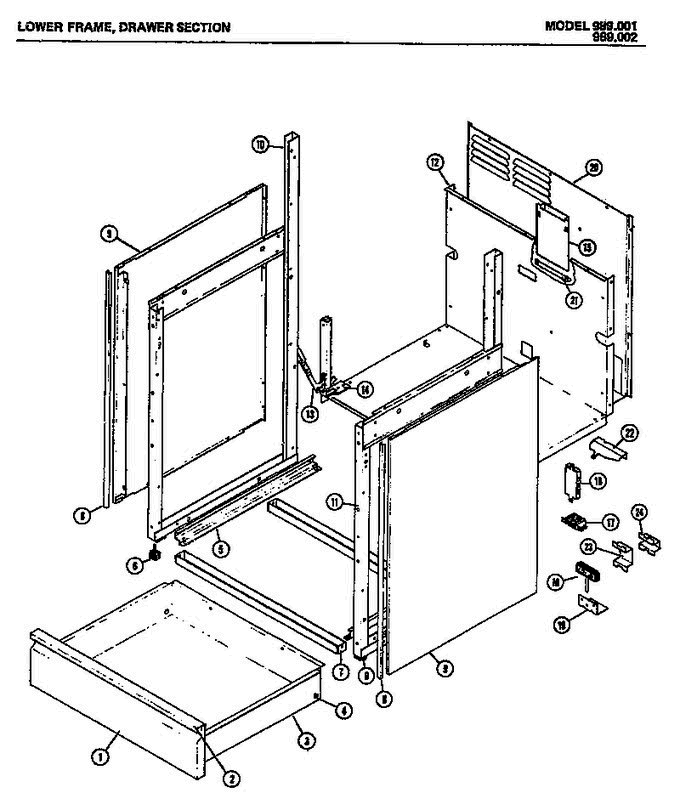 02 - Lower Frame Diagram and Parts List for 989001  Litton Range
