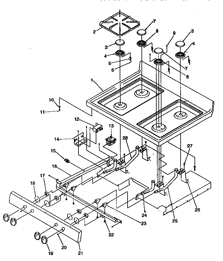 Main Top Diagram and Parts List for ARG7301L-P1143328NL  Amana Range