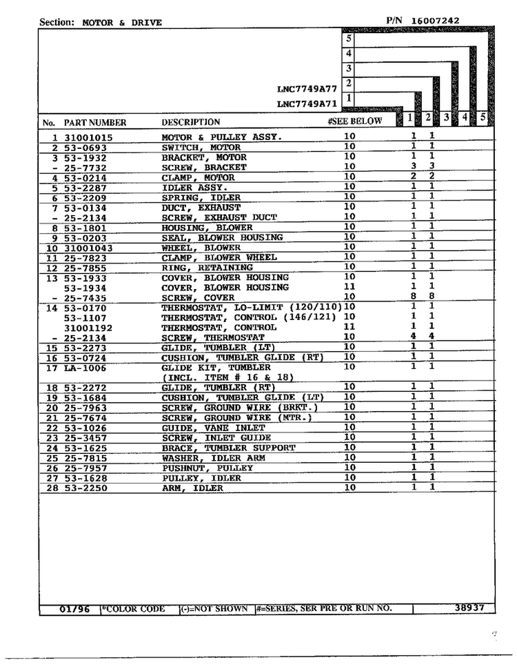 Motor Drive Page 2 Diagram and Parts List for 7749A71  Norge Dryer