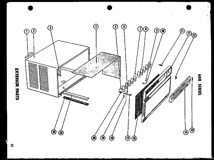 EXTERIOR PARTS Diagram and Parts List for 624-5G-1 P5430239R Amana Air Conditioner