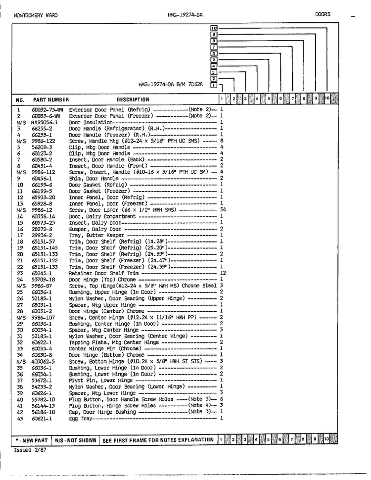 Doors/misc Page 2 Diagram and Parts List for 19274A  Admiral Refrigerator