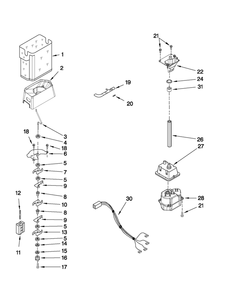 Motor And Ice Container Parts Diagram and Parts List for MSD2559XEB01  Maytag Refrigerator