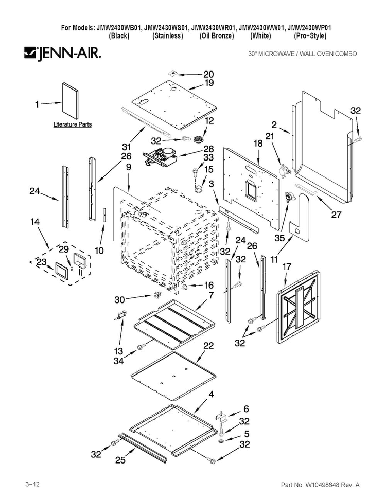 Oven Parts Diagram and Parts List for JMW2430WP01  Jenn-Air Microwave