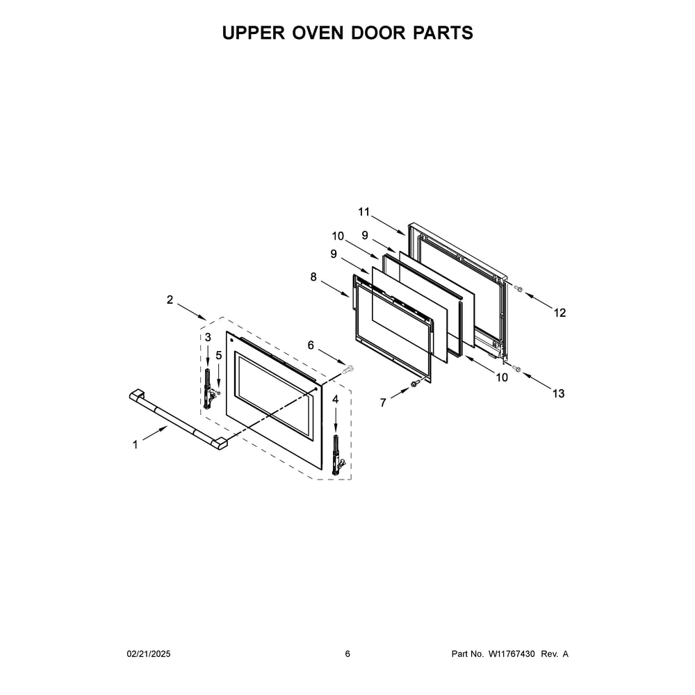 Upper Oven Door Parts Diagram and Parts List for JOEDC330RL00  Jenn-Air Wall Oven