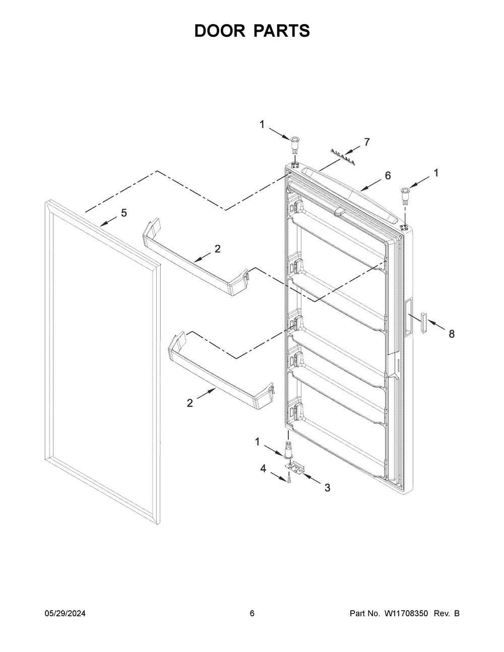 Door Parts Diagram and Parts List for AZF33X16DW10  Amana Freezer