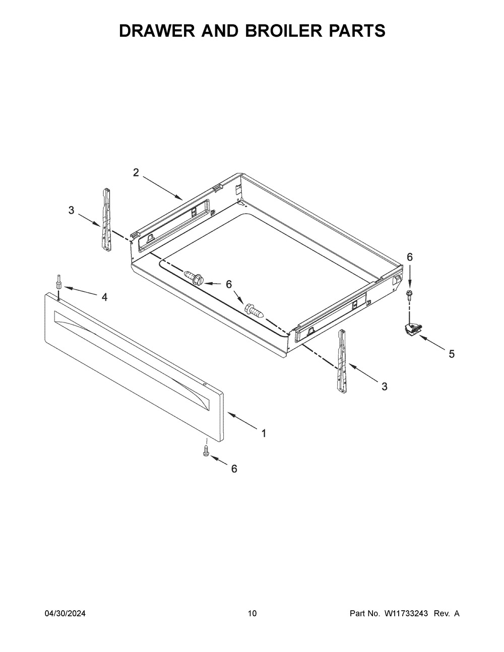 Drawer And Broiler Parts Diagram and Parts List for AER6303MFB6  Amana Range