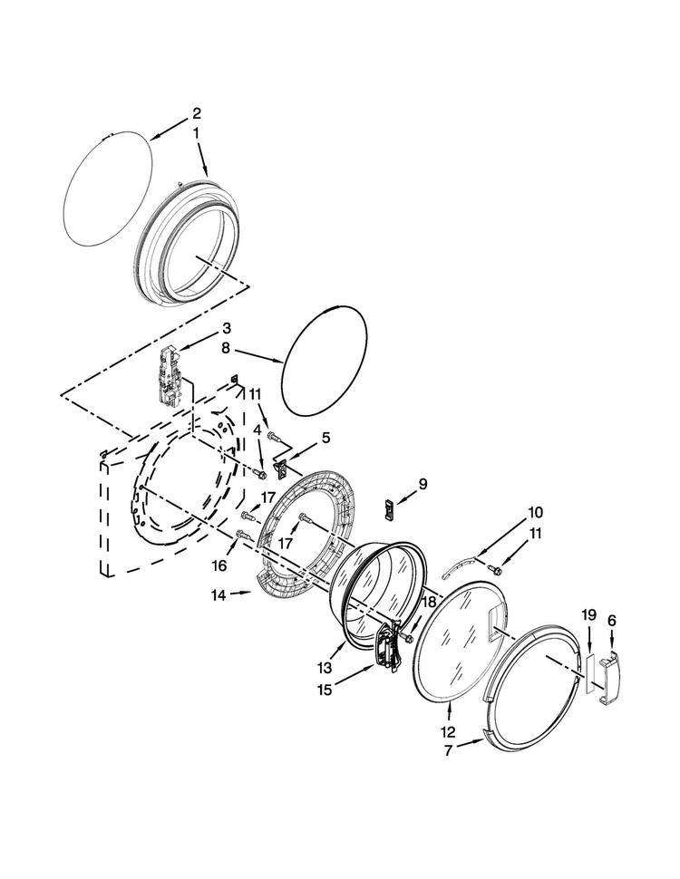 Door Parts Diagram and Parts List for MHN31PRAWW0  Maytag Washer