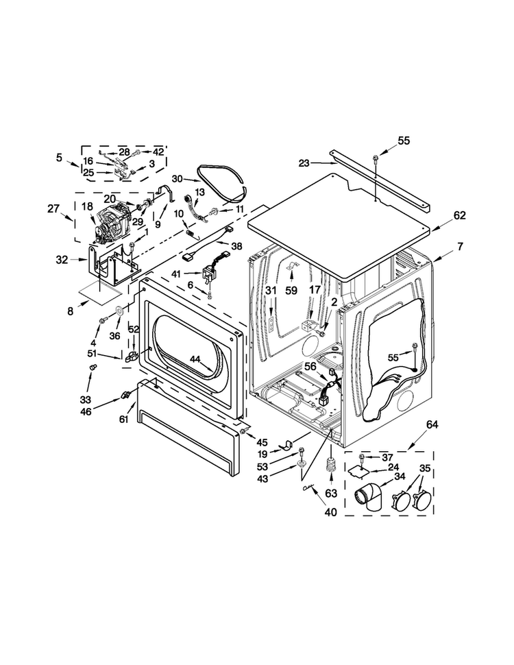 Upper Cabinet And Front Panel Parts Diagram and Parts List for MLE24PDAZW2  Maytag Dryer