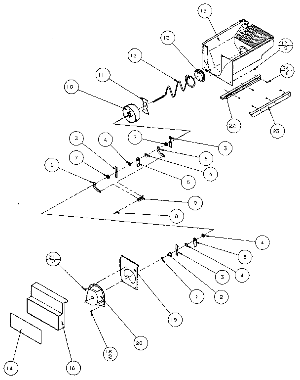 Crushed Ice Bucket Diagram and Parts List for 36051-P1122003W  Amana Refrigerator