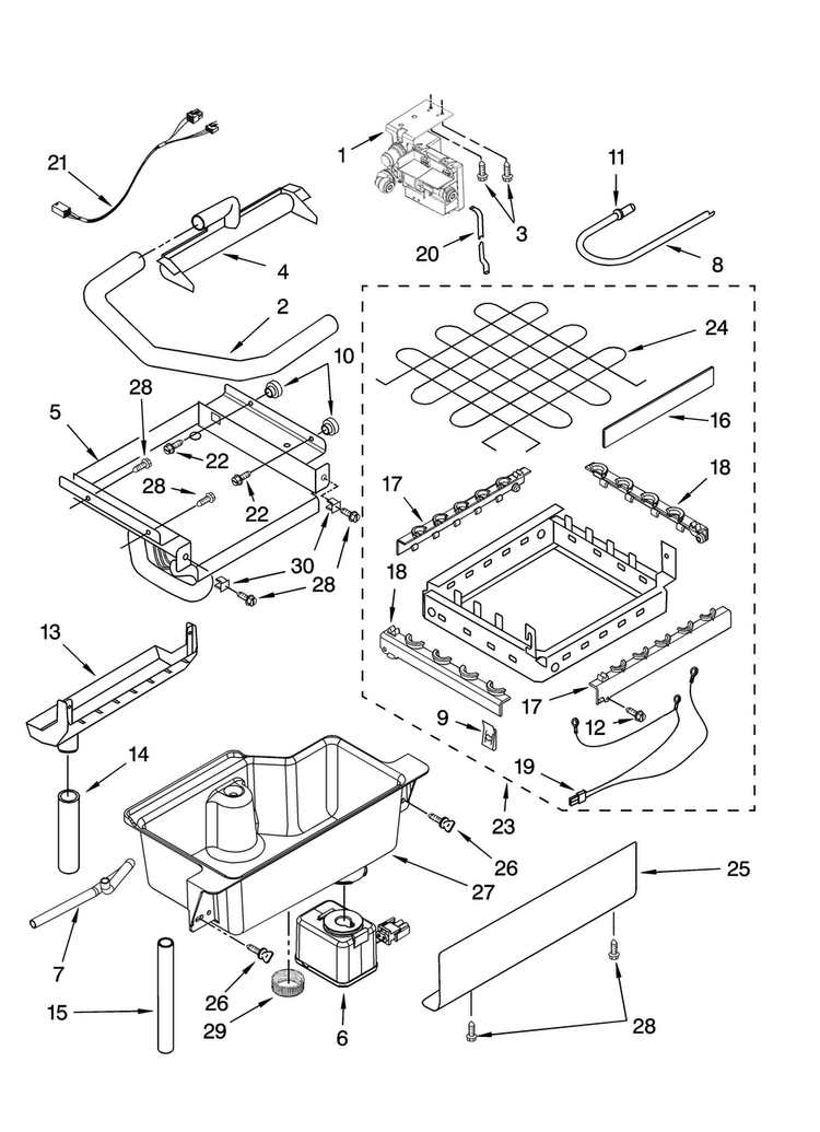 Evaporator, Ice Cutter Grid And Water Parts Diagram and Parts List for JIM158XBRS2  Jenn-Air Ice Maker