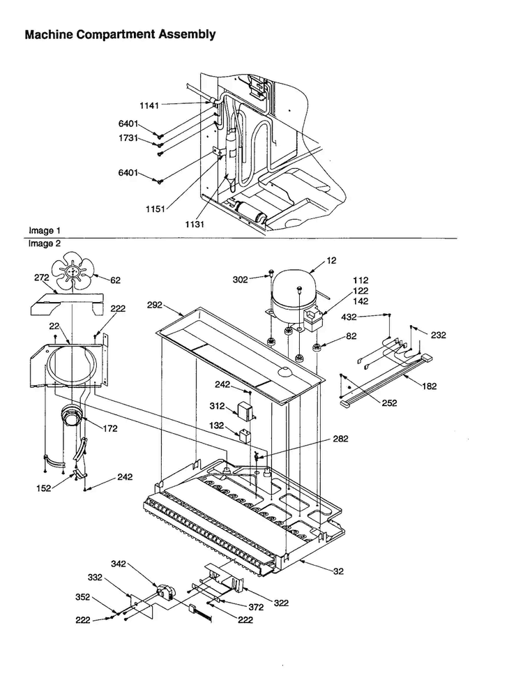 Machine Compartment Assembly Diagram and Parts List for BC21VL-P1325004WL  Amana Refrigerator