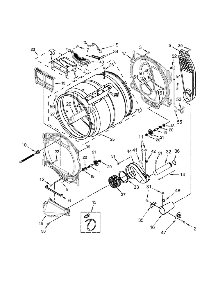 Bulkhead Parts Diagram and Parts List for MGDB855DC3  Maytag Dryer