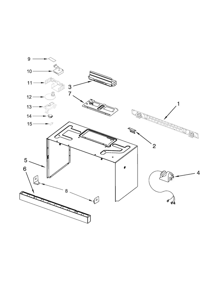 Cabinet And Installation Parts Diagram and Parts List for JMV8208WB1  Jenn-Air Microwave