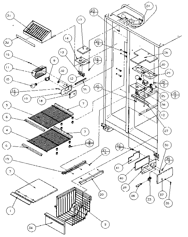 Freezer Shelving & Refrigerator Light Diagram and Parts List for 36051-P1122003W  Amana Refrigerator
