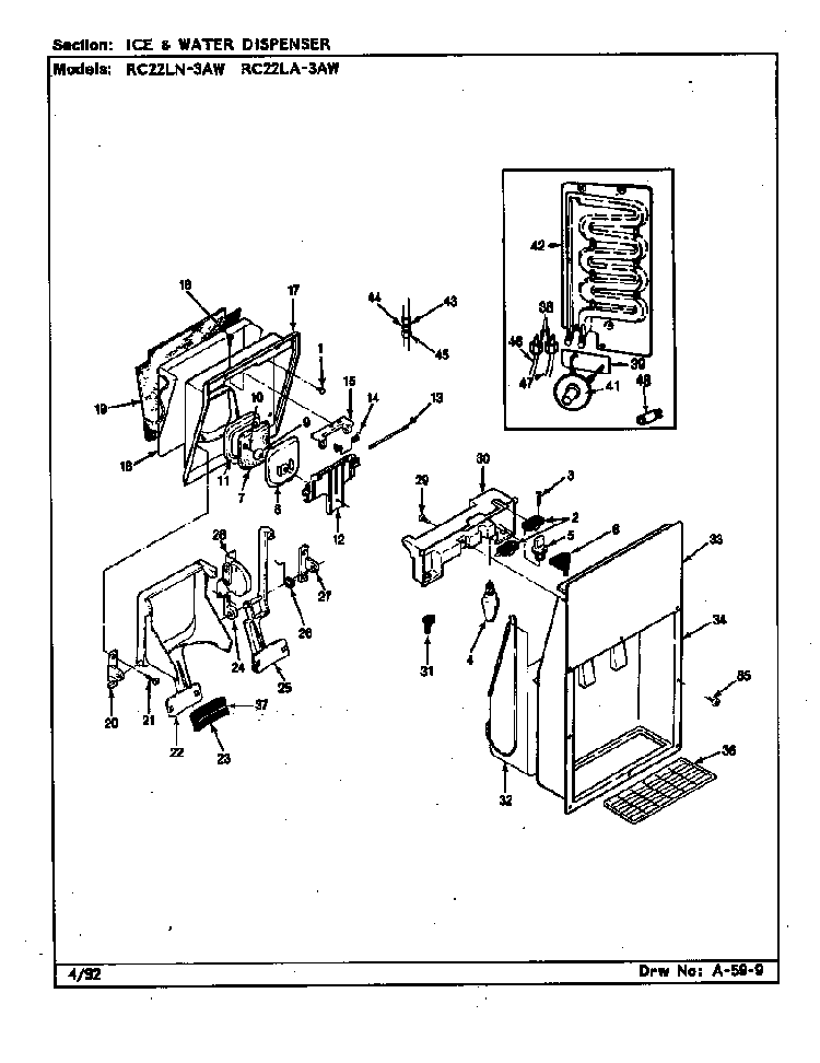 Ice & Water Dispenser Diagram and Parts List for RC22LN-3AW CS32A Magic Chef Refrigerator