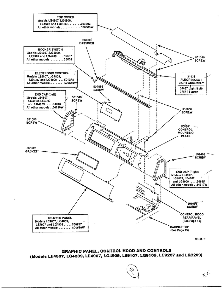 Graphic Panel/control Hood And Controls Page 9 Diagram and Parts List for 7493-LEM437  Amana Dryer