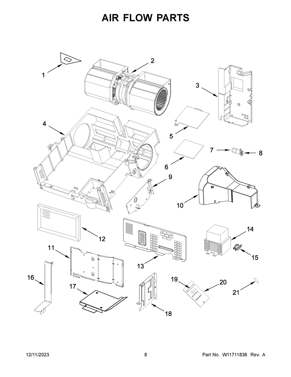 Air Flow Parts Diagram and Parts List for MMV4207JB01  Maytag Microwave
