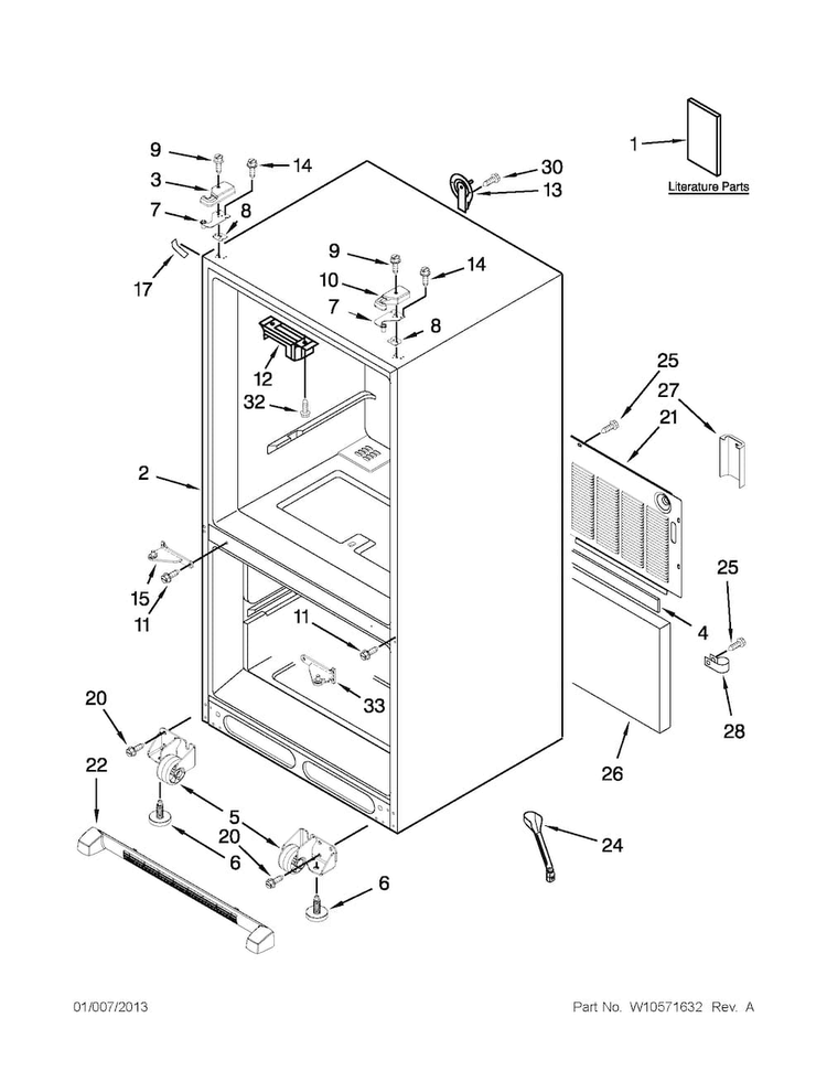 Cabinet Parts Diagram and Parts List for MFF2558VEW7  Maytag Refrigerator