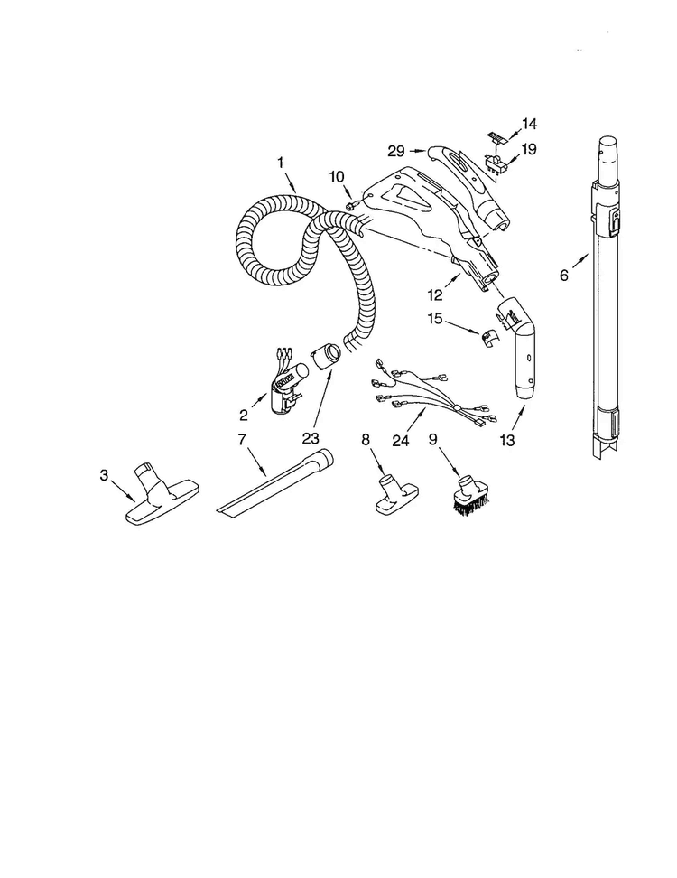 Hose And Attachment Diagram and Parts List for 11620812000  Kenmore Canister Vacuum