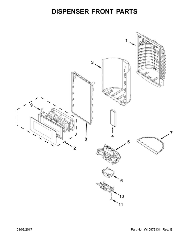 Dispenser Front Parts Diagram and Parts List for MFX2676FRZ00  Maytag Refrigerator