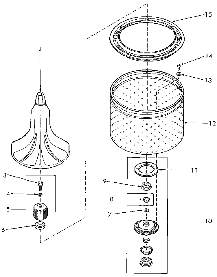 Agitator,drive Bell,seal Seat,lint Filter,washtub And Hub Diagram and Parts List for NA3612L33628  Speed Queen Washer