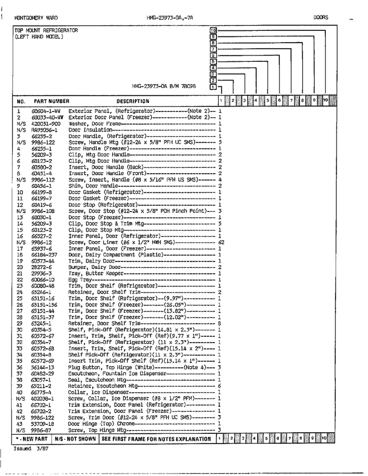 Doors Page 2 Diagram and Parts List for 23973A  Admiral Refrigerator