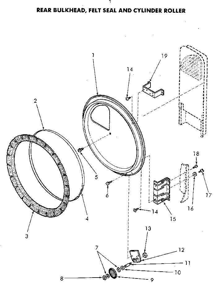 Rear Bulkhead Diagram and Parts List for NE6813L43838  Speed Queen Dryer