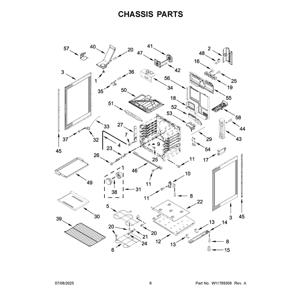 Chassis Parts Diagram and Parts List for MSES7030SZ0  Maytag Range
