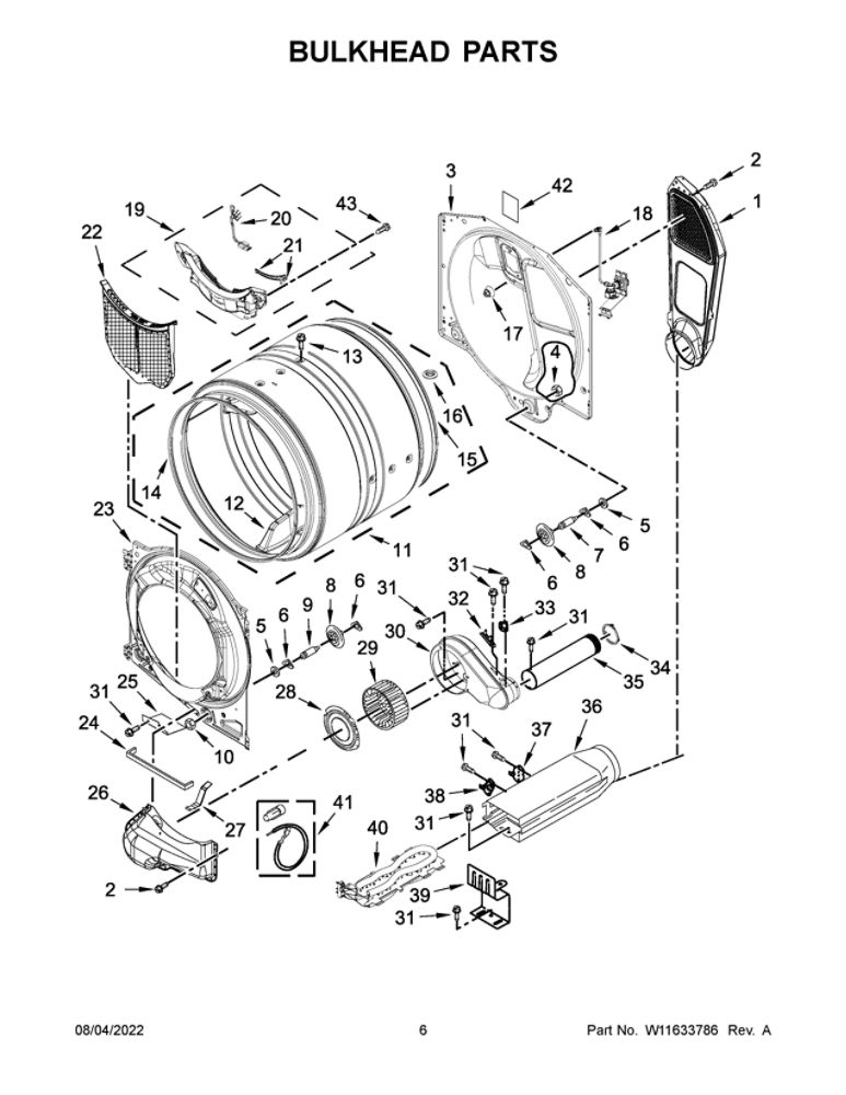 Bulkhead Parts Diagram and Parts List for MED6630MBK0  Maytag Dryer