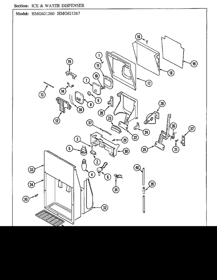 Ice And Water Dispenser Diagram and Parts List for 621260  Admiral Refrigerator