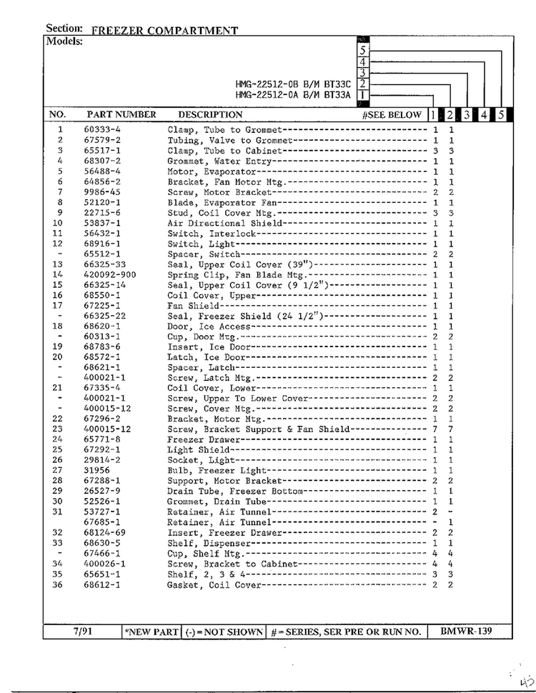 Freezer Compartment Page 2 Diagram and Parts List for 22512-0B  Admiral Refrigerator