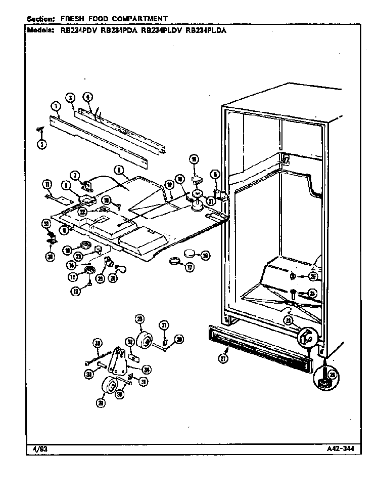 Fresh Food Compartment Diagram and Parts List for RB234PLDV DG90A Magic Chef Refrigerator