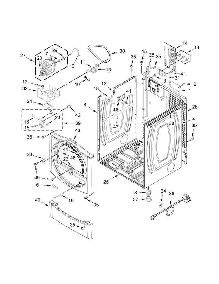 Cabinet Parts Diagram and Parts List for MDE28PDCZW0  Maytag Dryer