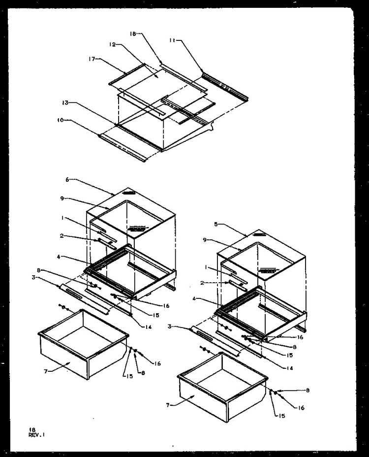 Refrigerator Shelving And Drawers Diagram and Parts List for SZ25NE-P1162702WE  Amana Refrigerator