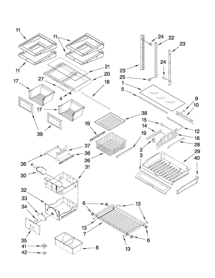 Shelf Parts Diagram and Parts List for JFC2290VPY2  Jenn-Air Refrigerator