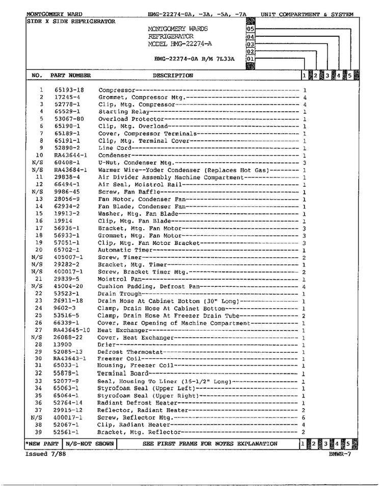 Unit Compartment/system Page 2 Diagram and Parts List for 22274A  Admiral Refrigerator