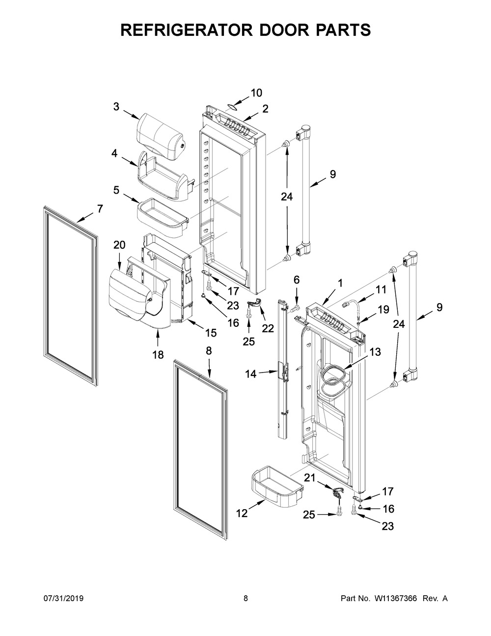 Refrigerator Door Parts Diagram and Parts List for MFI2269FRB01  Maytag Refrigerator