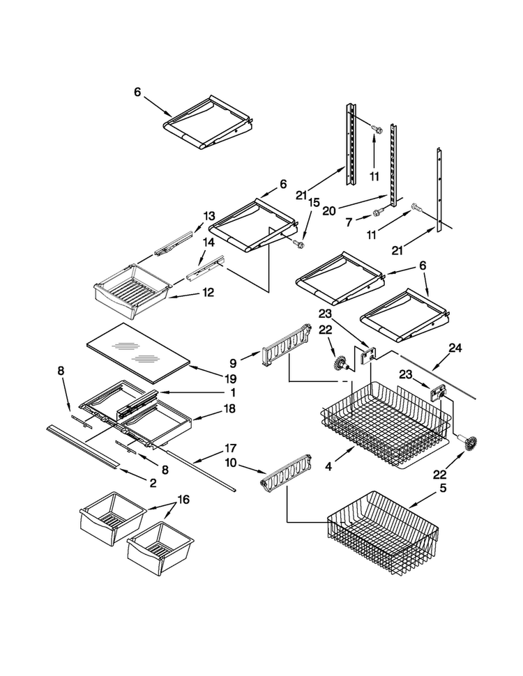 Shelf Parts Diagram and Parts List for MBB1957WEW3  Maytag Refrigerator
