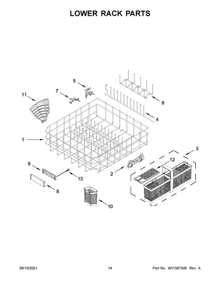 Lower Rack Parts Diagram and Parts List for JDPSS245LX0  Maytag Dishwasher