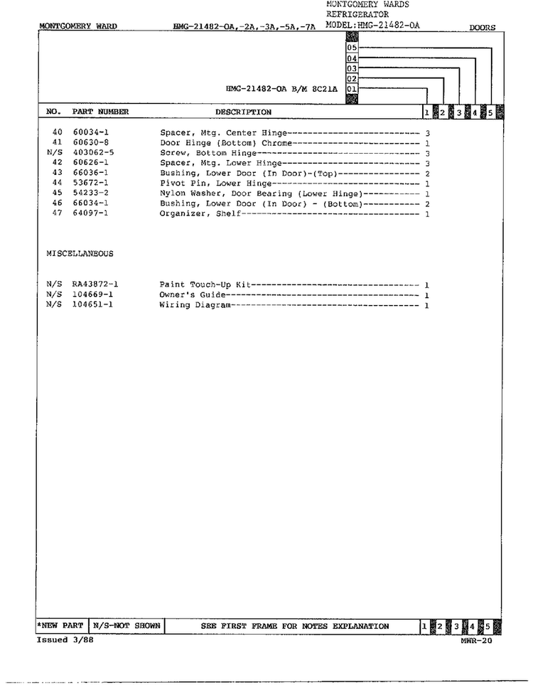 Doors/miscellaneous Page 3 Diagram and Parts List for 21482-OA  Admiral Refrigerator