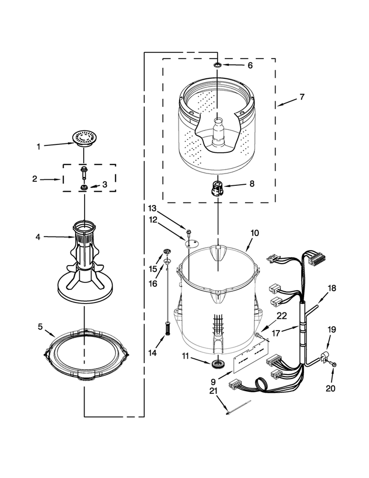 Basket And Tub Parts Diagram and Parts List for NTW4611BQ0  Amana Washer