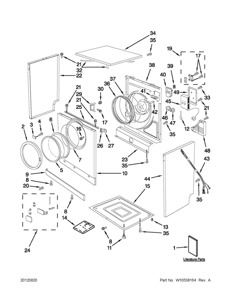 Cabinet And Door Parts Diagram and Parts List for YMED7500YW0  Maytag Dryer