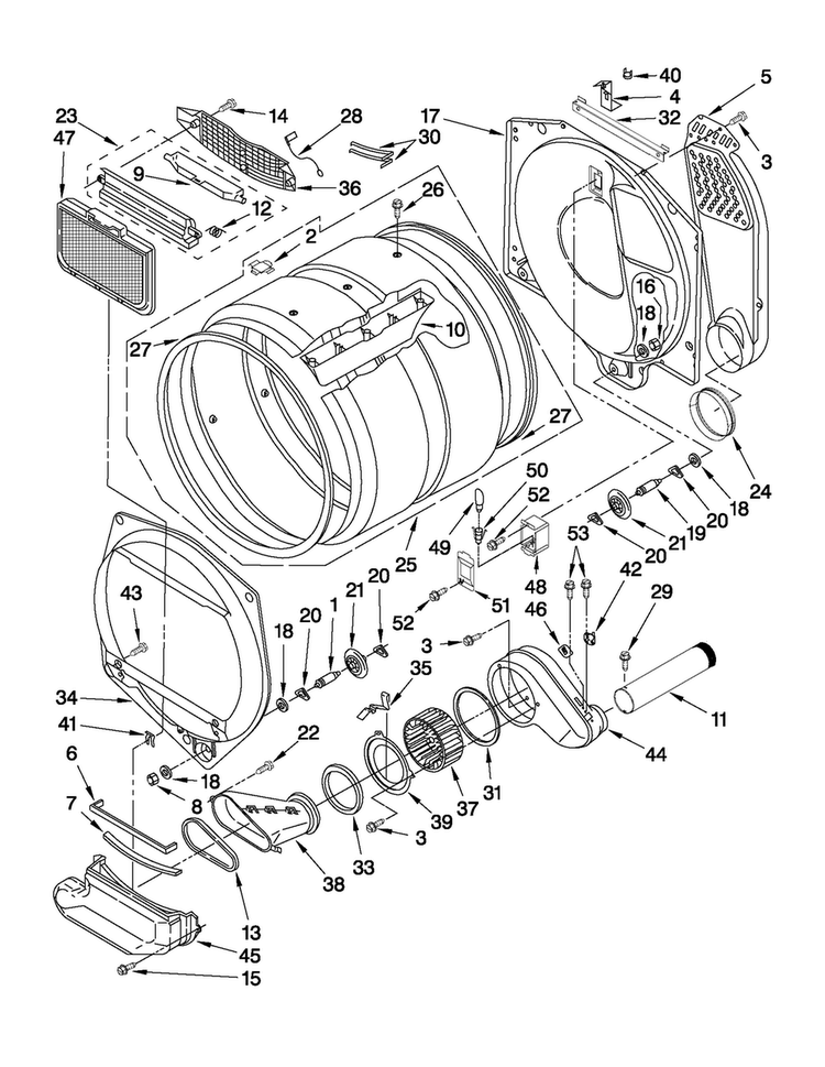 Dryer Bulkhead Parts Diagram and Parts List for MGT3800XW0  Maytag Washer Dryer Combo