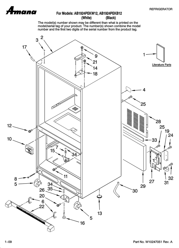 Cabinet Parts Diagram and Parts List for AB1924PEKB12  Amana Refrigerator