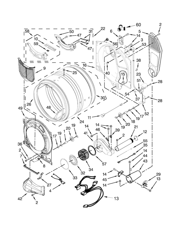 Bulkhead Parts Diagram and Parts List for MGD6000AG1  Maytag Dryer