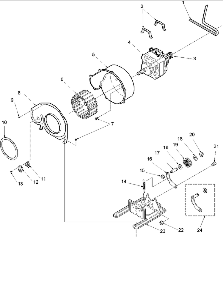 Motor And Fan Assemblies Diagram and Parts List for SLG332RAW-PSLG332R  Speed Queen Dryer