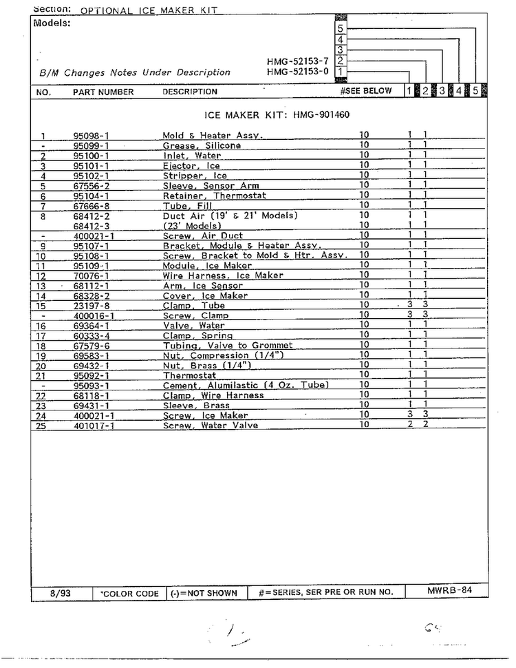 Optional Ice Maker Kit Page 2 Diagram and Parts List for 52153-0A  Admiral Refrigerator